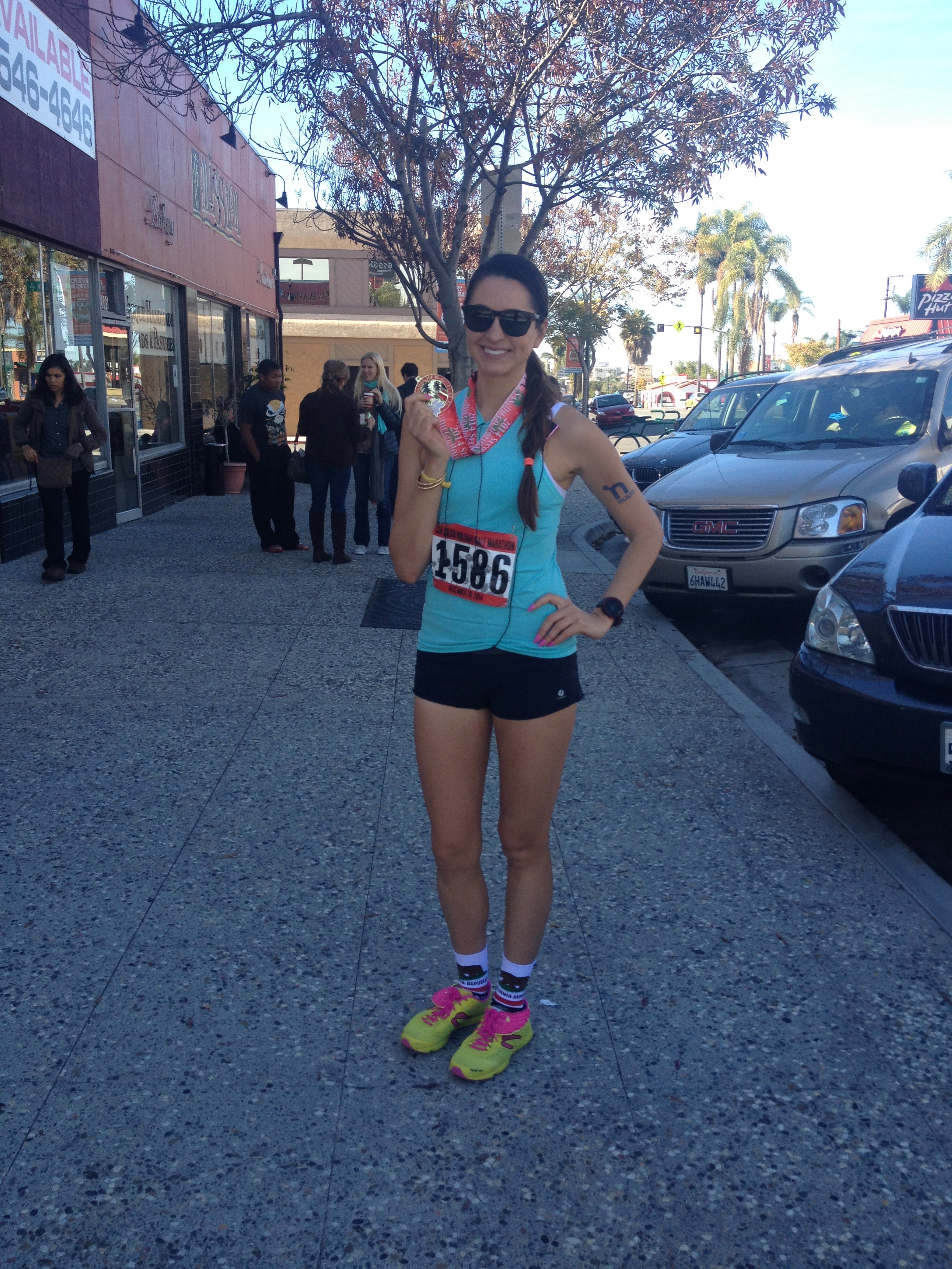 this is not a race outfit I'm proud of- I literally changed my shirt last minute to this one because it was cold- should have kept my original on- it matched better. whatever. 