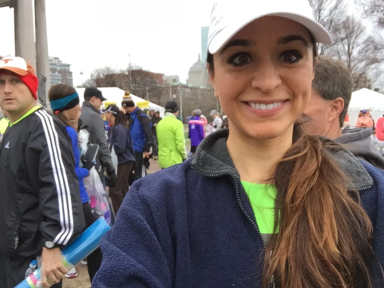 dropping off my stuff at bag check in Boston Commons. pre-race. 