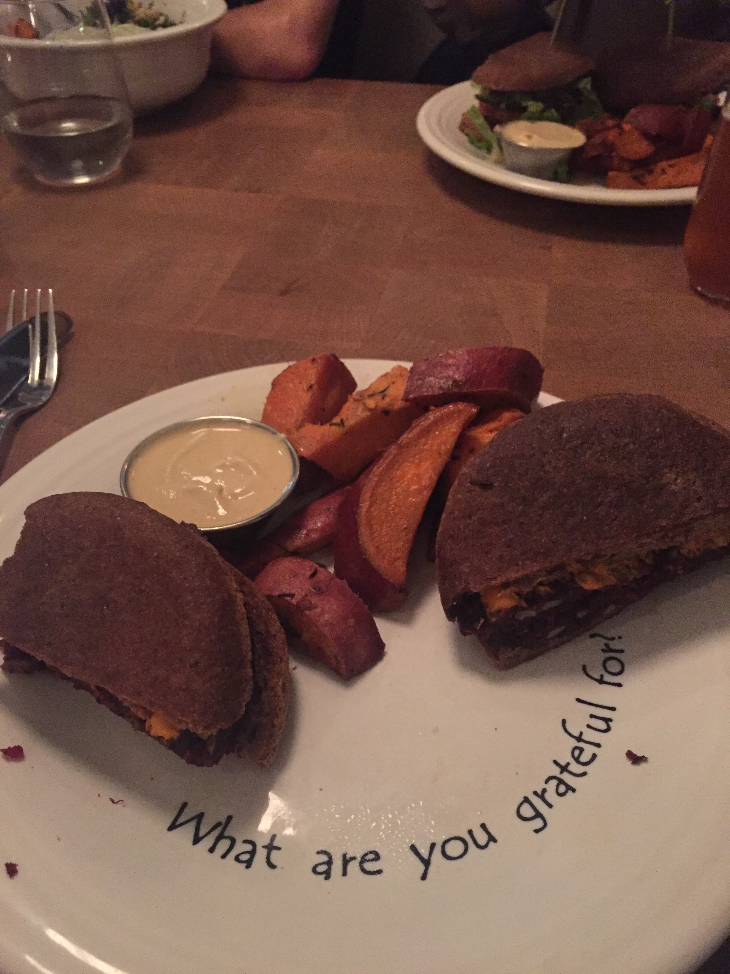 I am grateful for these DELICIOUS black bean burgers from Cafe Grat. 
