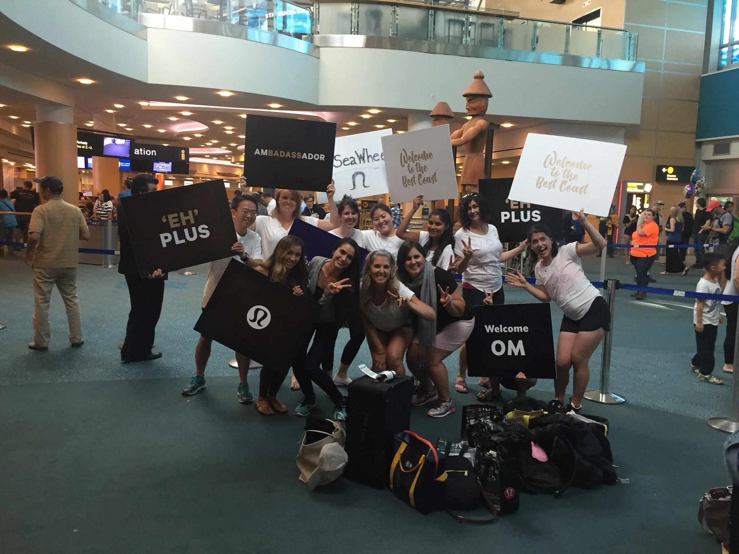 welcomed at the airport by the best lulu crew. OMG. i was dying laughing and smiling. so great.