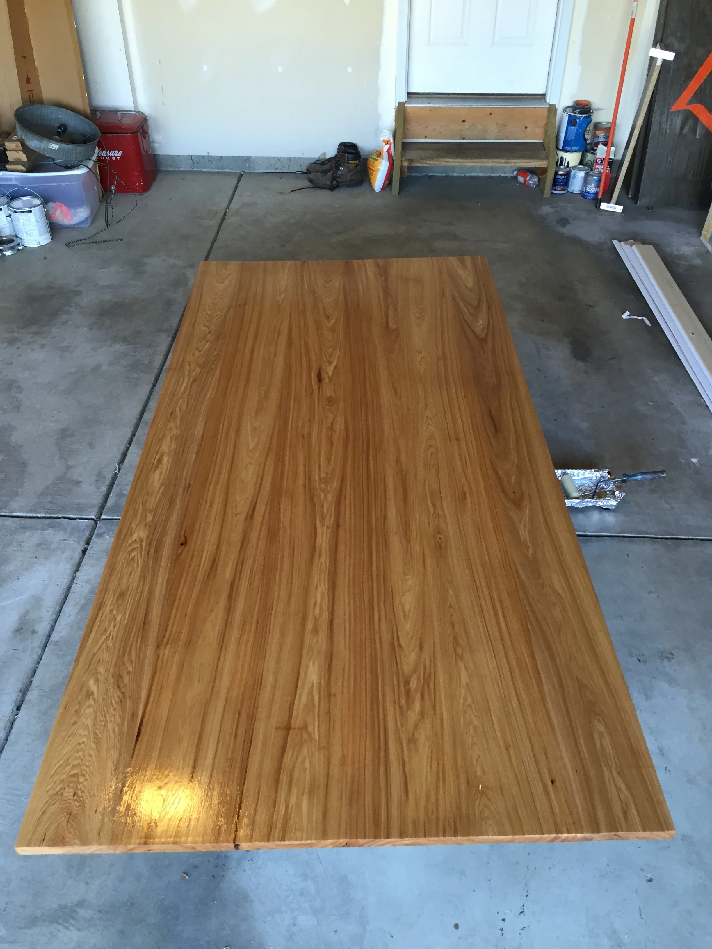 Farmhouse Table Top after varnish was freshly applied.