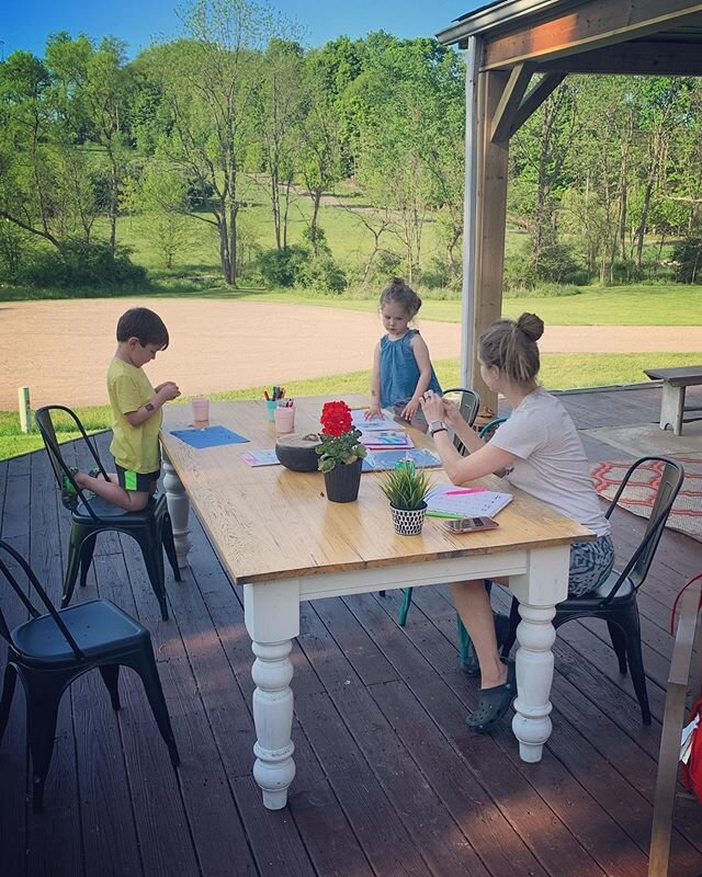 Family time outside on the deck on a perfect evening - exactly what I built this table for.