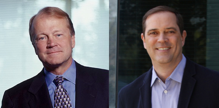 Cisco CEO John Chambers (l.) will step down in July, succeeded by Chuck Robbins (r.).