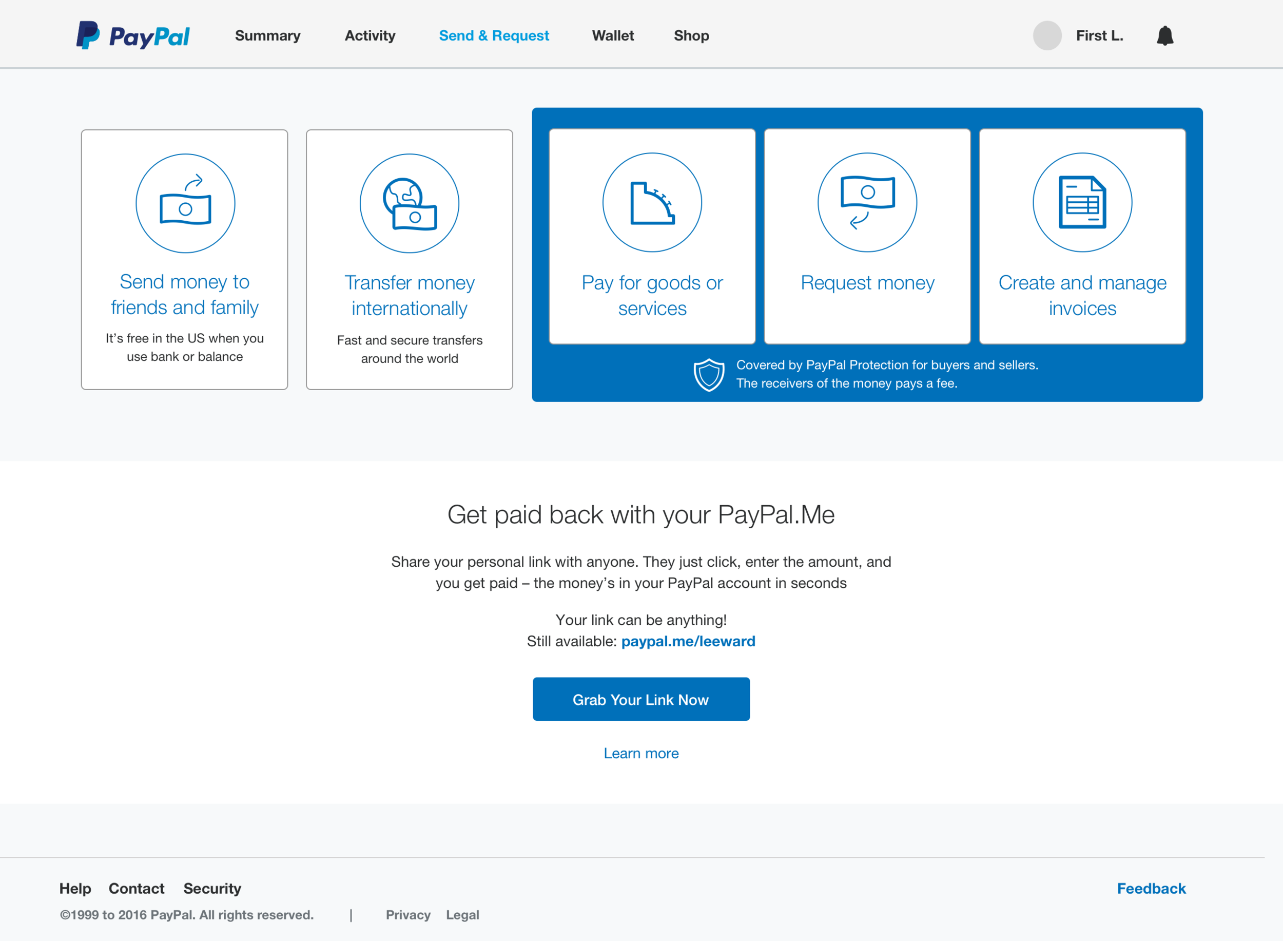 PayPal - one page, five product entry points