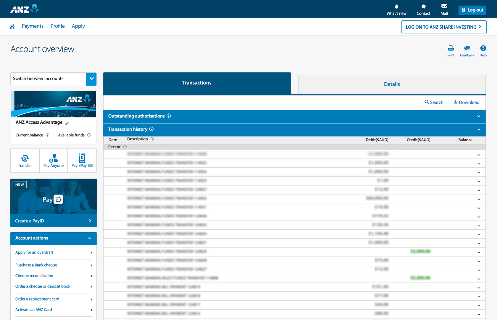 Account overview (existing)