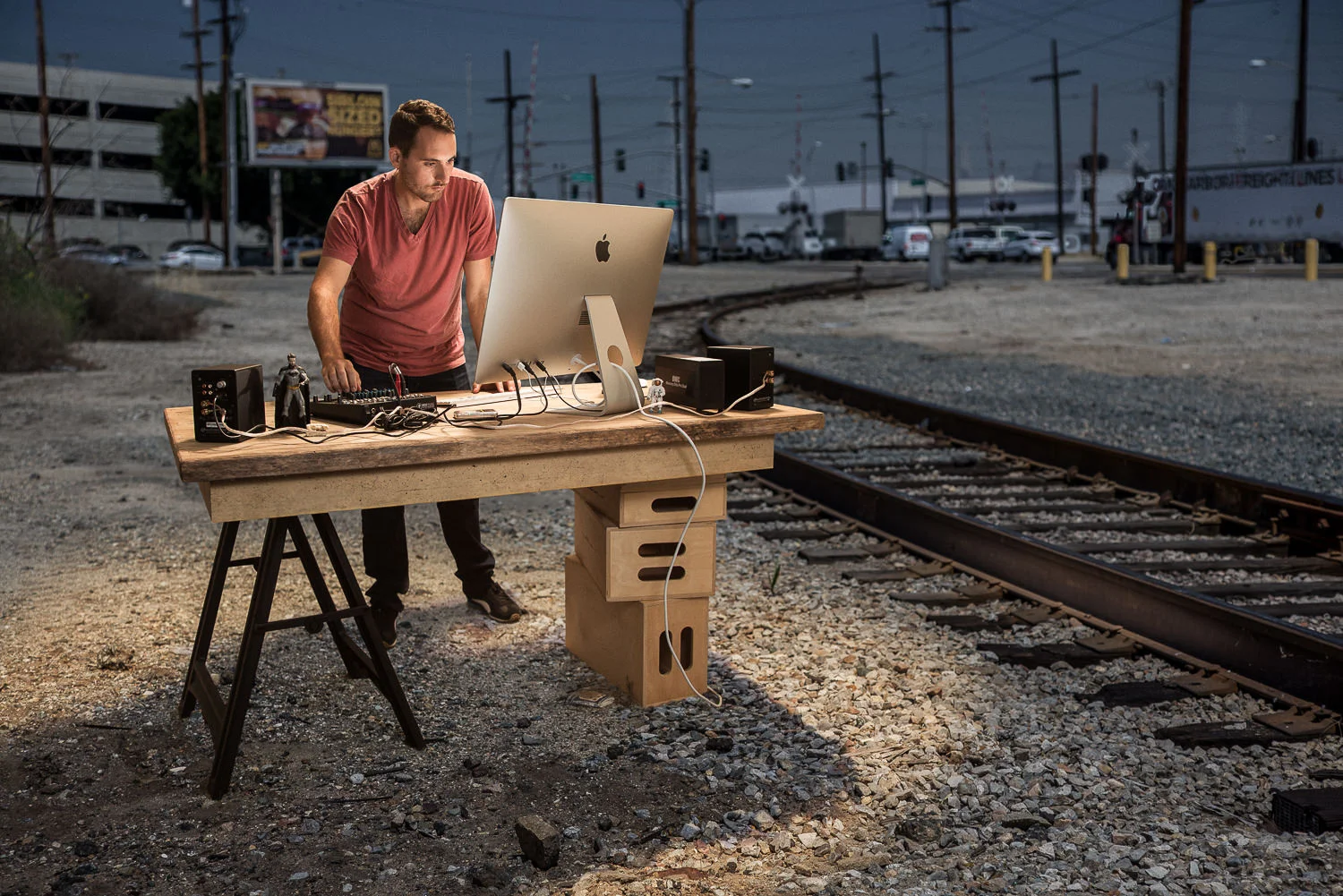 Pablo Leda seen editing ad spots on the wrong side of the tracks in Vernon California, True Detective's shady backdrop.