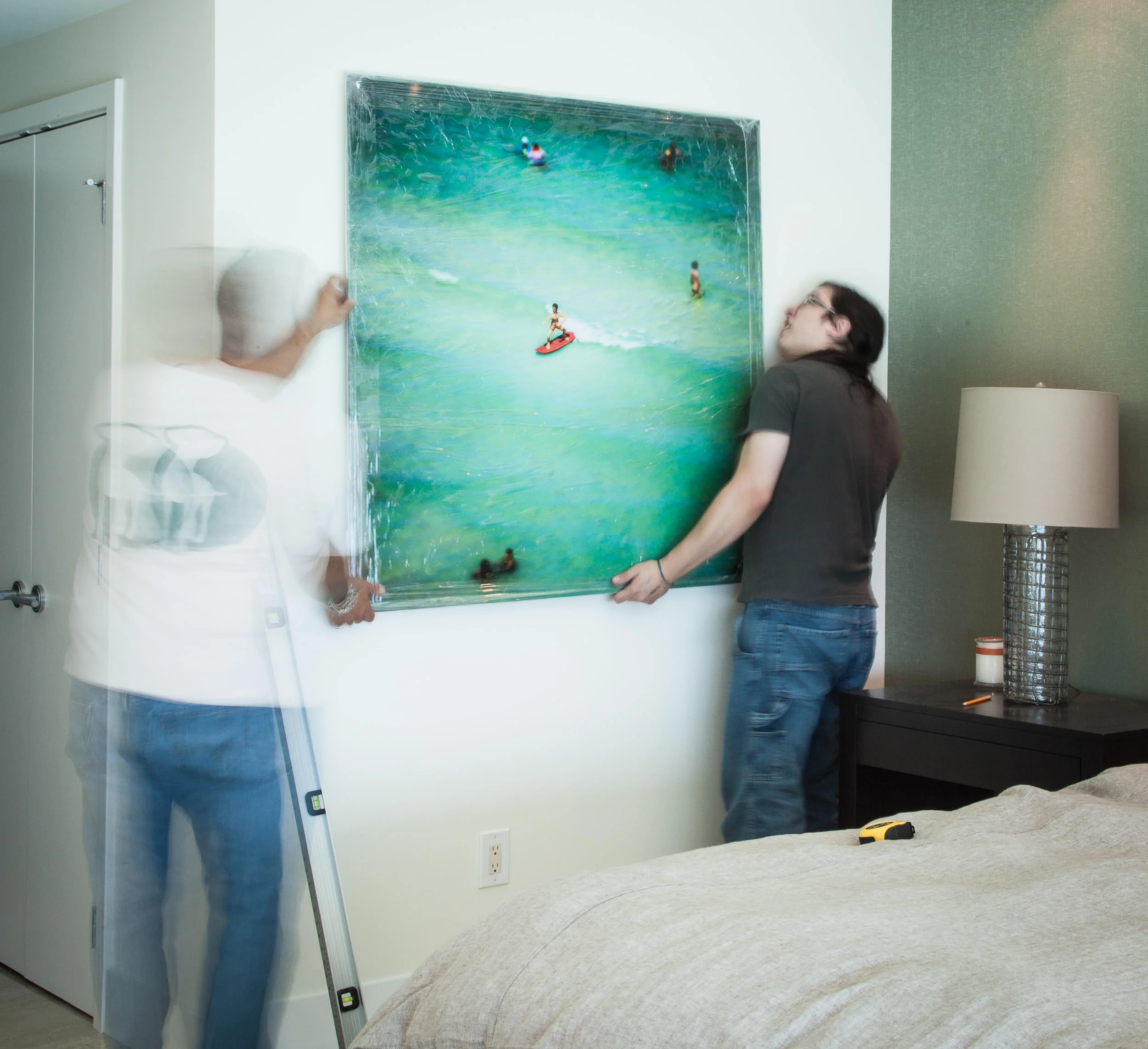 Koudis and crew Hanging Model Beach 2014 46"x46" Face Mount TruVue Acrylic SOLD ORDER OR INQUIRE