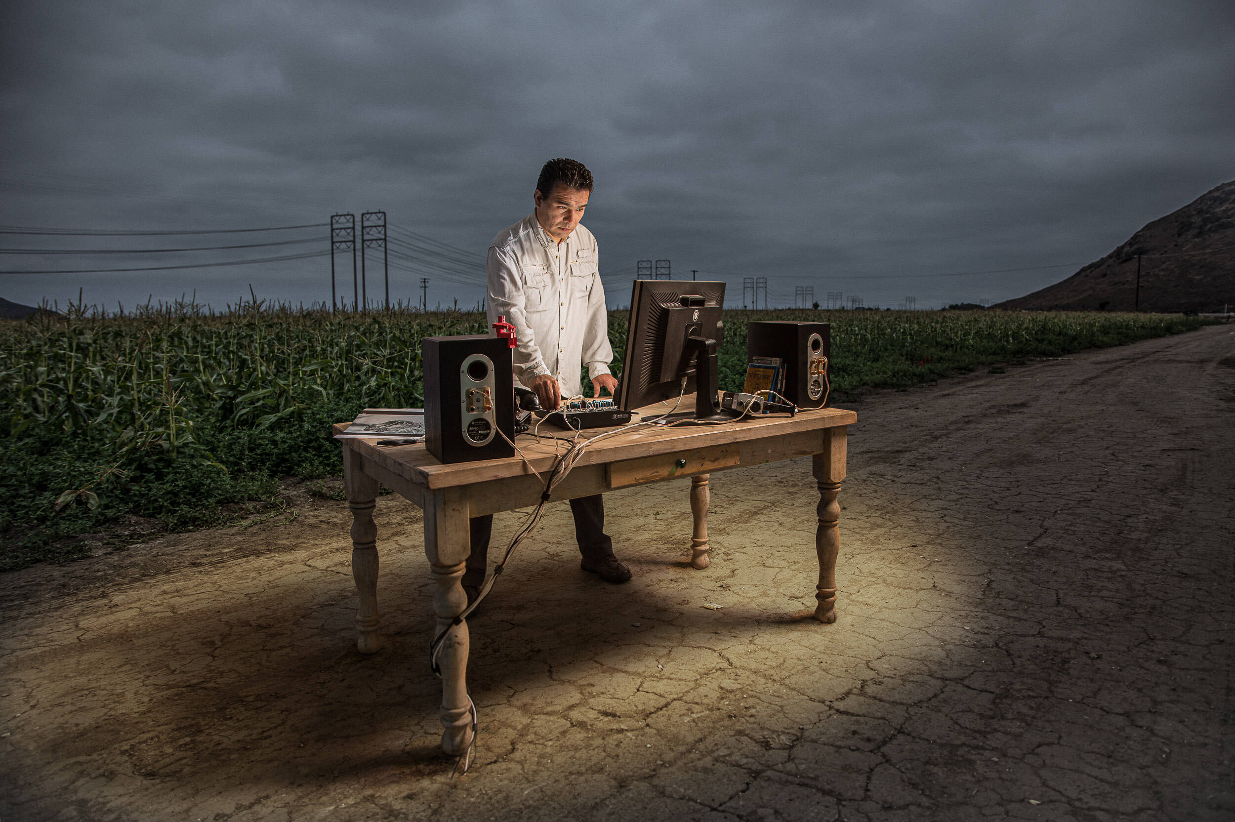 Film Editor Luis Carballar in his natural habitat, a cornfield.