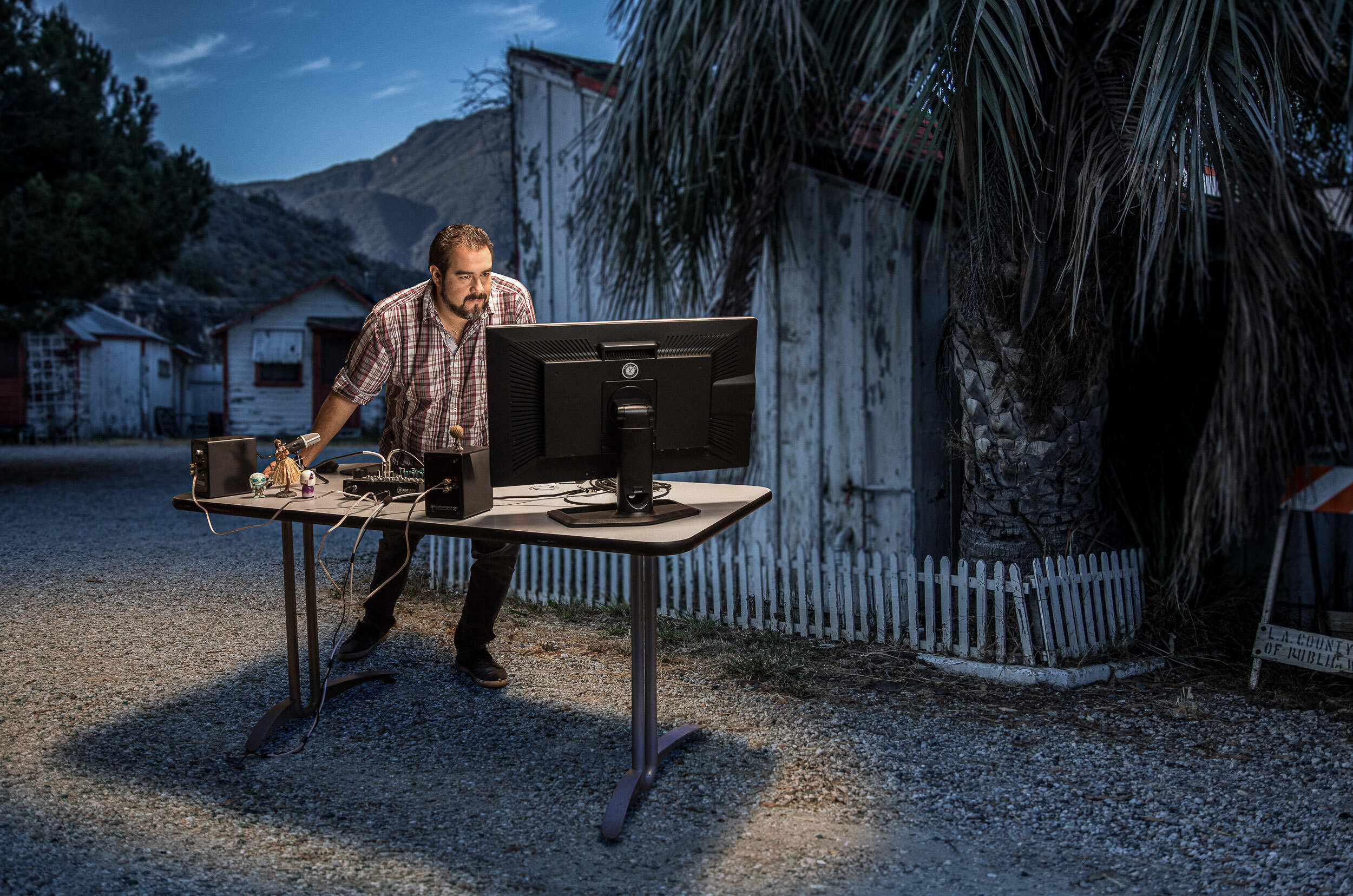 Ricardo G Turegano of Pixel Power Post captured editing at the abandoned Topanga Motel, Los Angeles