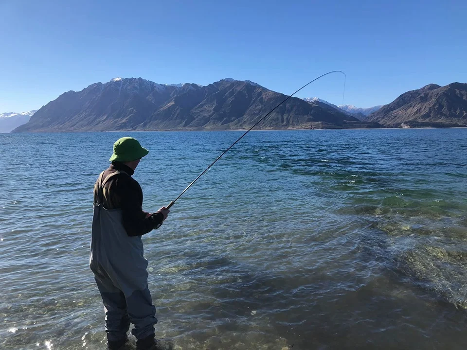 Morris into his first fish on a fly rod