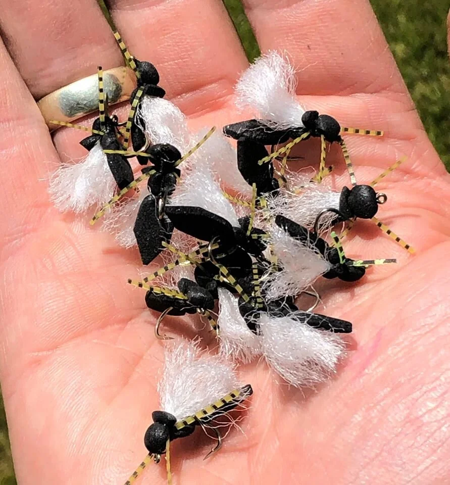 Probably the cicada pattern that I use most over the summer months, black/green/tan/brown and chartreuse all work in the right conditions.