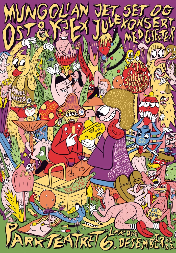 Poster for Ost&Kjex and Mungolian Jet Sets Christmas party, 2014.