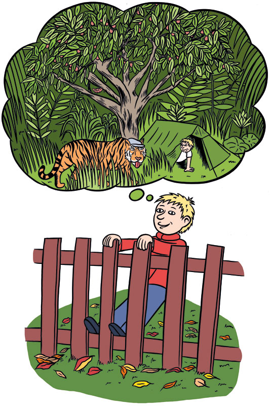 Illustration from the childrens book When Simon Was A Ghost (Da simen var spøkelse). Written by Kjersti Scheen.
