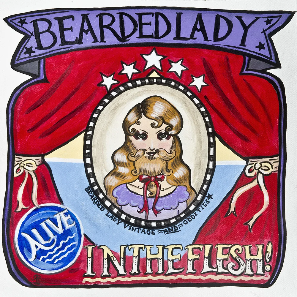Sideshow banner hand painted for Bearded Lady Vintage & Oddities in Burbank.