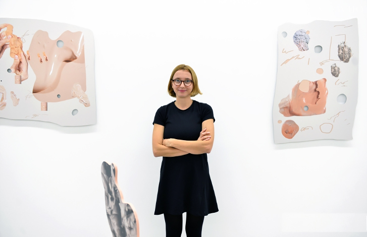 Rachel de Joode during her show Porosity at Galerie Christophe Gaillard, October 2015. Courtesy of the artist and Galerie Christophe Gaillard. 