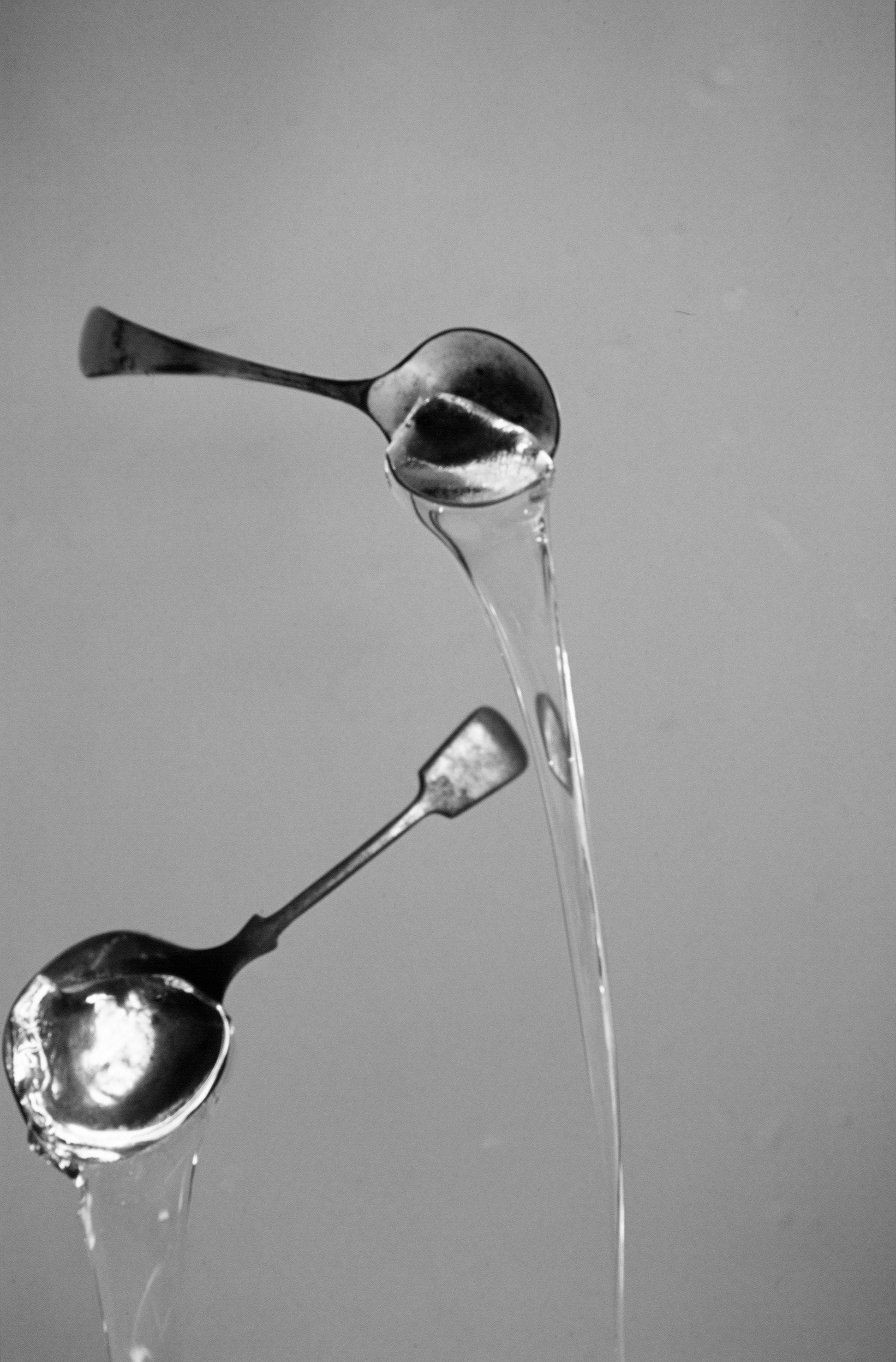 'pouring spoons' desert spoons and glass 2003.jpg