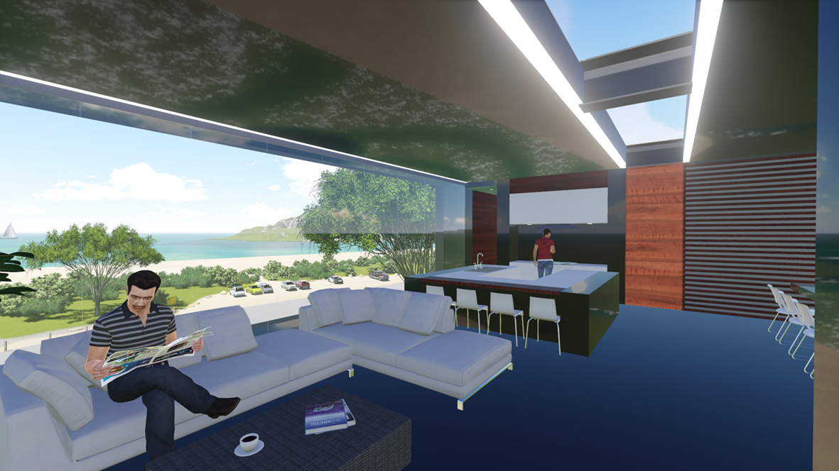 Tollmans Hill House_FORMplay Architecture_Open Plan Communal Living_Roof Light and View to Sea.jpg