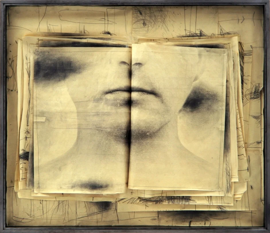 Senza titolo, 1999 Tecnica mista ed emulsione fotografica su carta, ferro, vetro cm.124 x 144