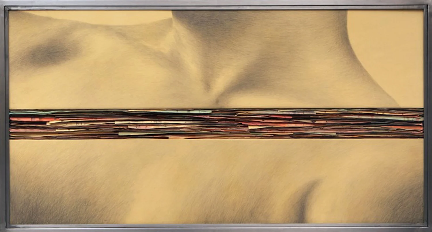 Senza titolo, 2008 Grafite e tecnica mista su carta incollata su legno, ferro, vetro cm70 x 130 x 7