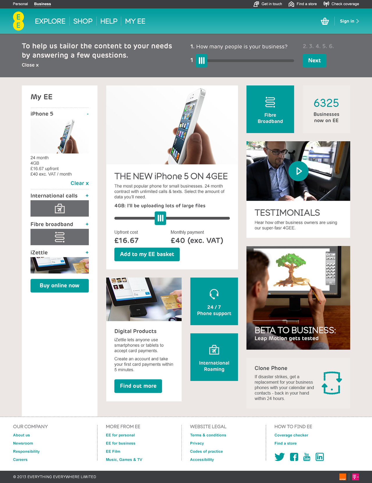 EE Small Business homepage