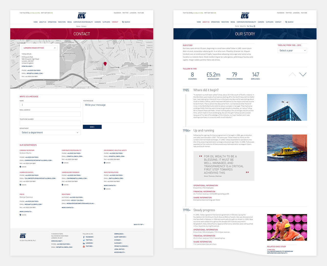 Contact and Story page