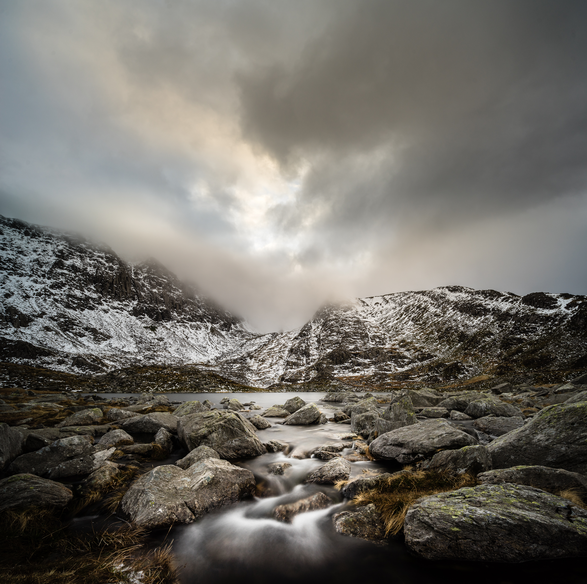 Standing in a stream from Llyn Bochlwyd. 18mm, ISO 100, f/8, 13 seconds.