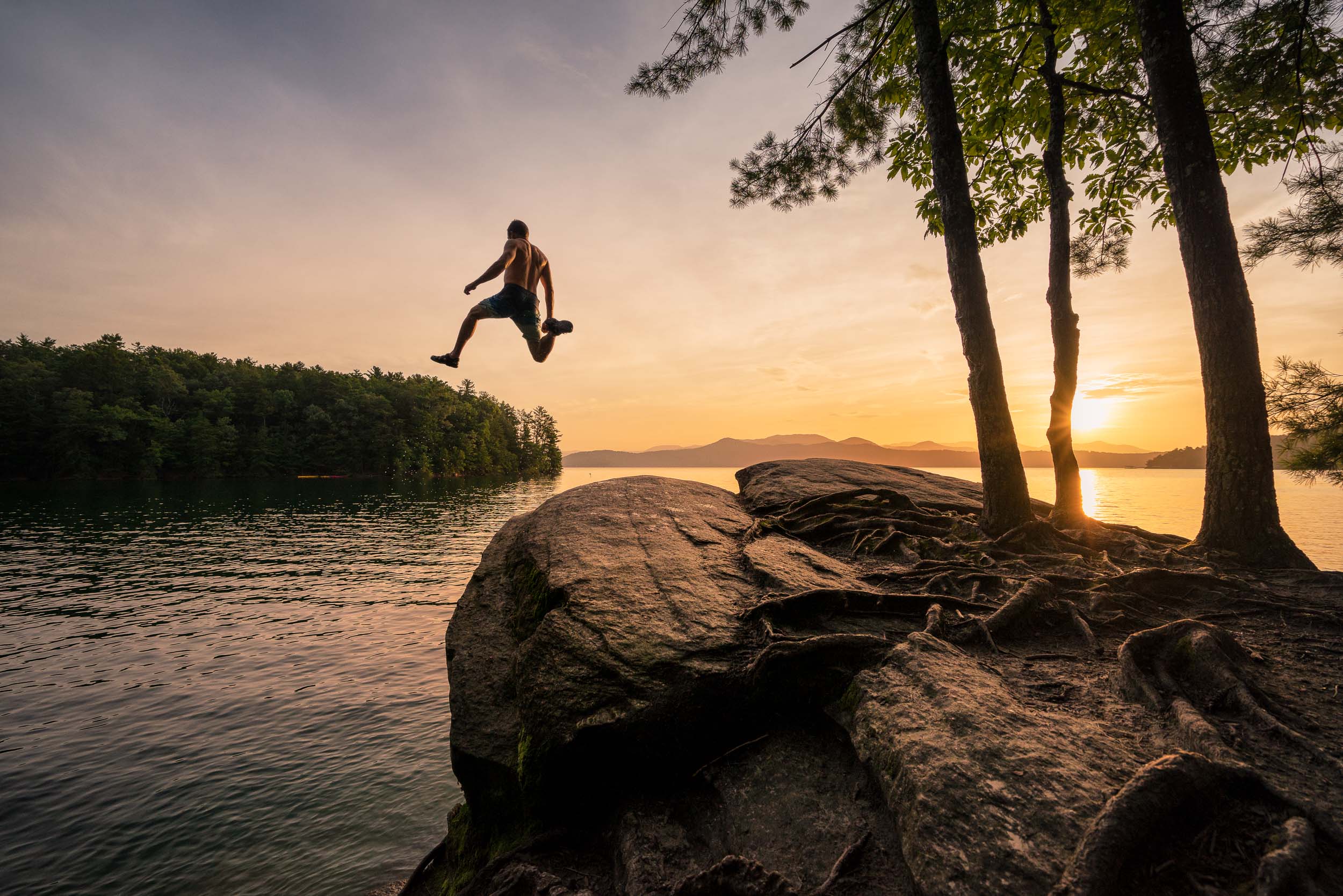 Going for an early swim at Lake Jocassee.