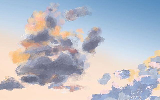 Working on my digital painting. On the right you can see my earliest attempts with painting in photoshop and on the left my revision after feedback. Painting can be hard ☁️ #painting #photoshop #digitalpainting #digitalart #clouds #artwork #illustrat
