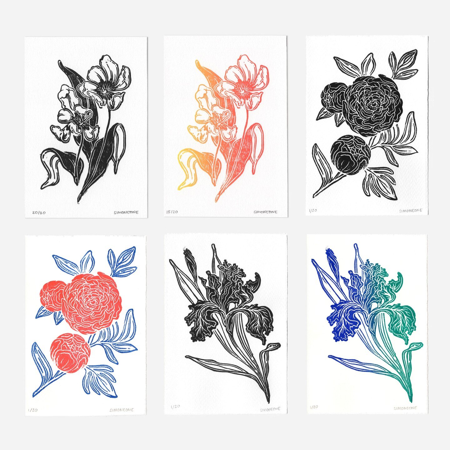 Don't miss your chance to see my linocut prints at @helvella.art gallery in Oakland until March 11! Tulips (B&amp;W) and Peonies (Color) have currently sold at the show, but since they each are from a limited edition series of 20 prints you can still