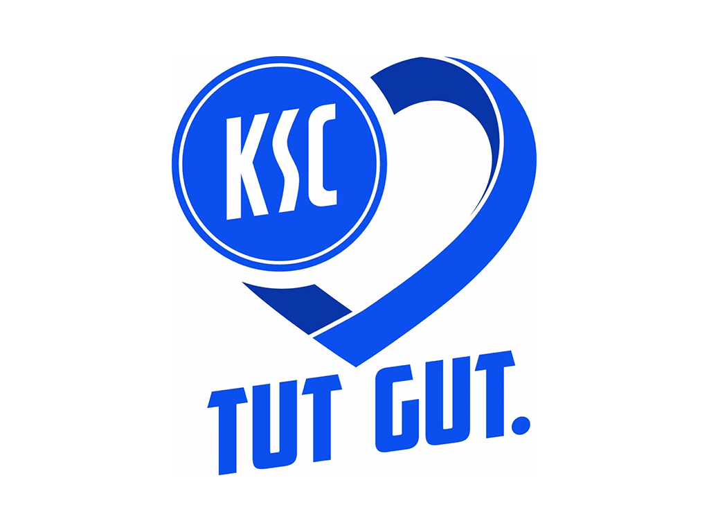 Ein Logo mit blauen Elementen, einem Herz und dem Text 'KSC tut gut'.