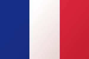 Französische Flagge mit blauen, weißen und roten vertikalen Streifen.