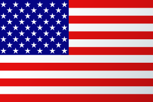 US-Flagge mit 50 weißen Sternen und 13 roten und weißen Streifen.