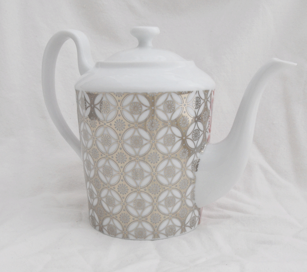 Porcelain Teapot with Repeating Flower Pattern in Platinum