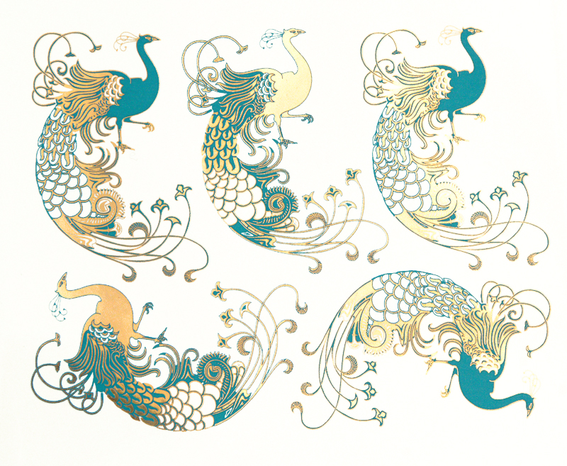 Turquoise+Gold Art Deco Peacocks