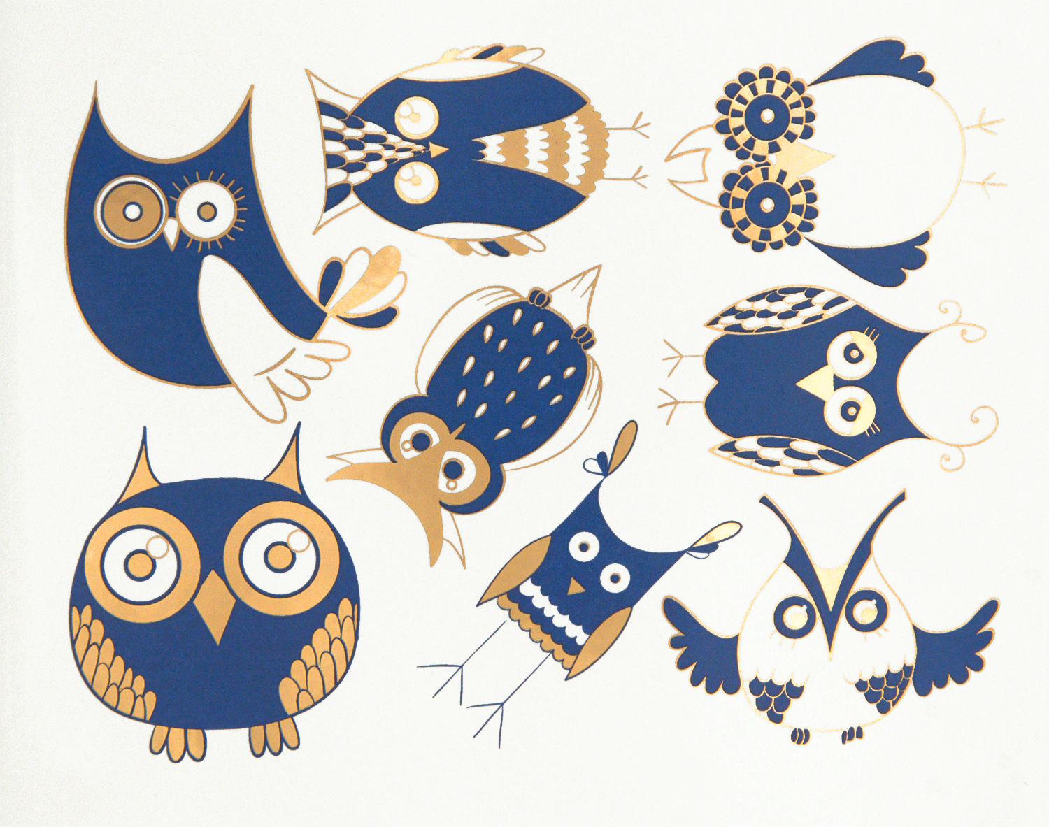 Delft Blue+Gold Owls