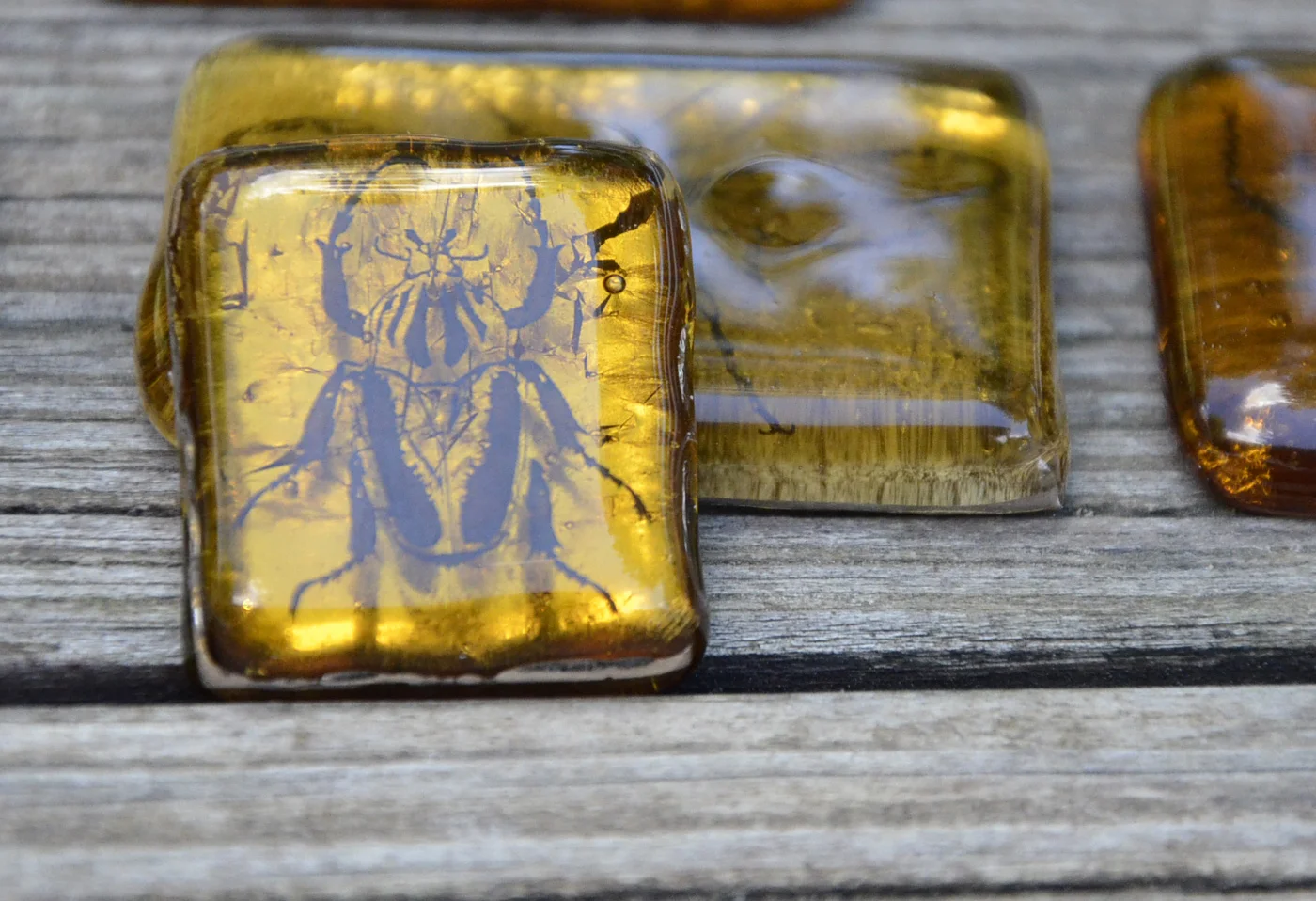 Test 6: The Platinum Sandwich was one of our favorites. Reflections, depth and even some well-placed bubbles (purely accidental) give this Insect in Amber a very interesting look. The way the platinum peeks out between the two glass layers is also a very nice feature. 
