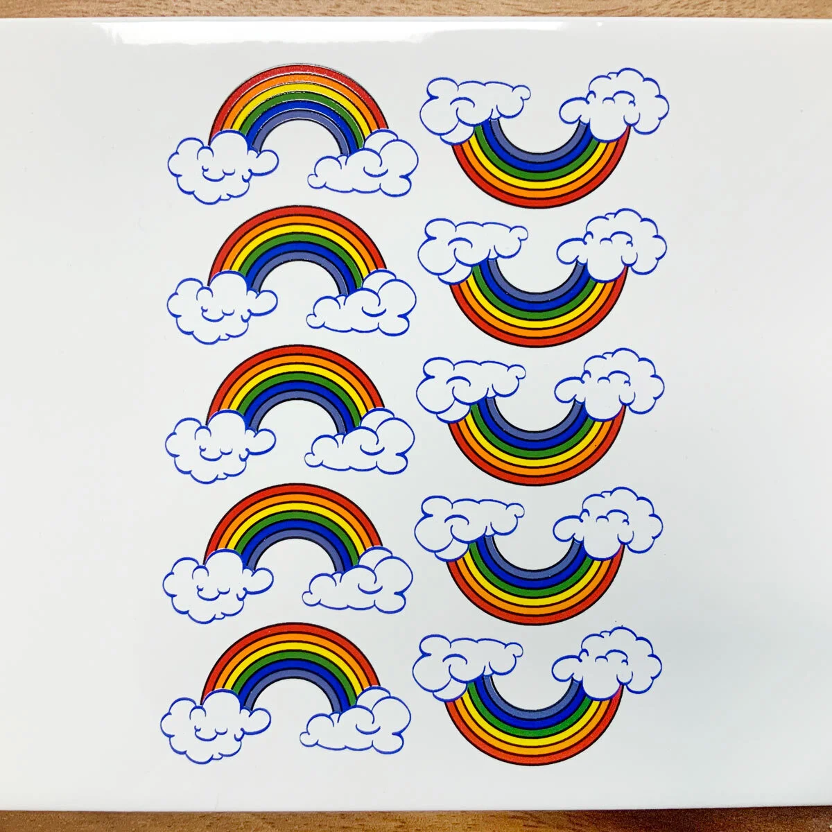 Rainbow on clouds ceramic decal