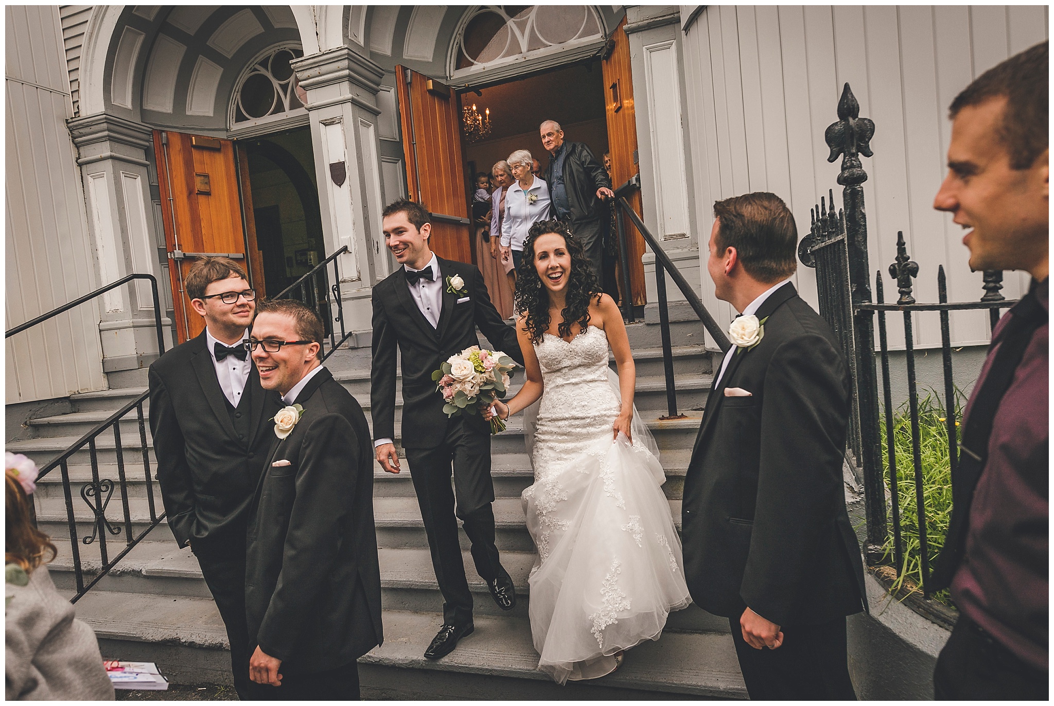 Bride and Groom on Church Steps
