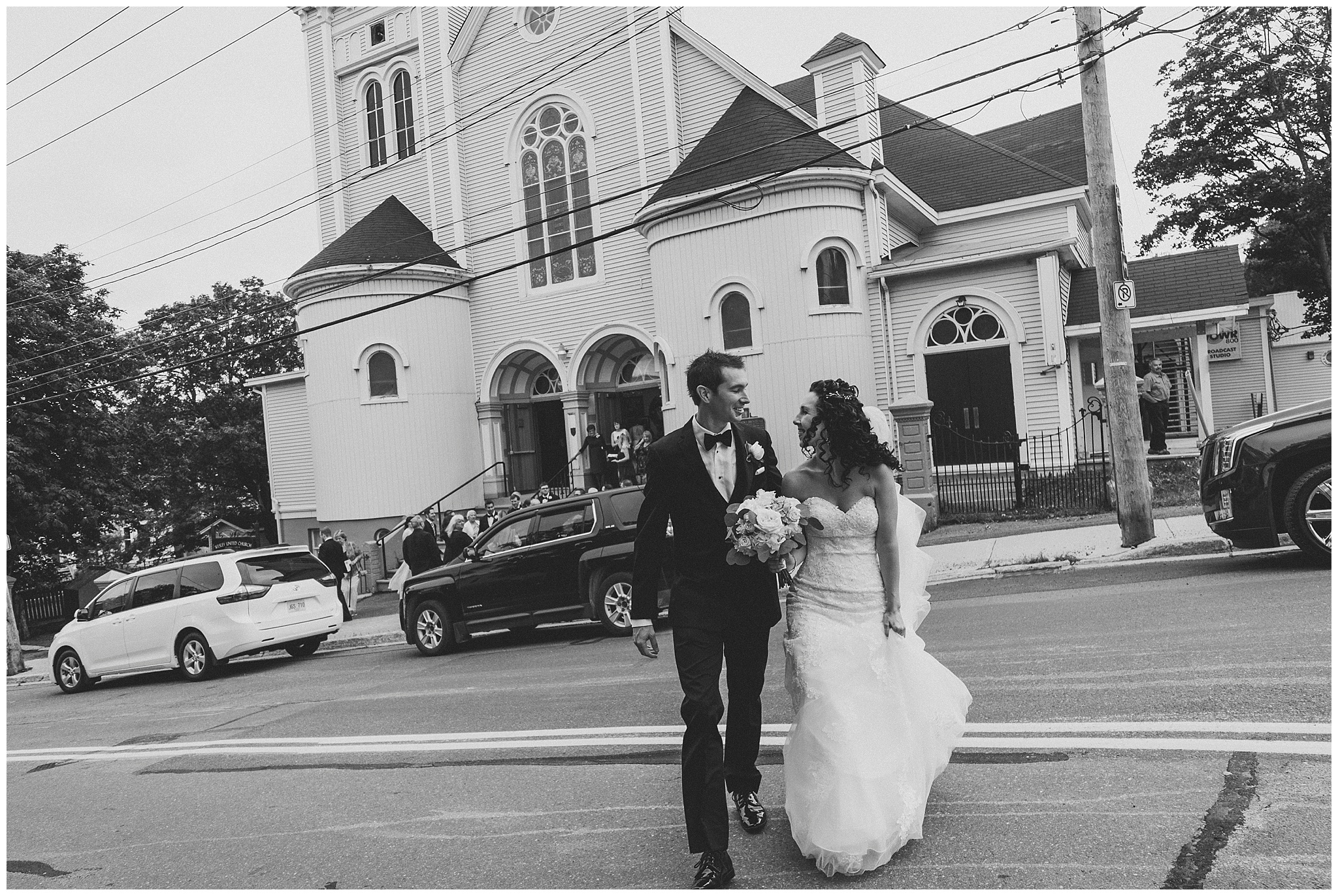 Bride and groom leaving church