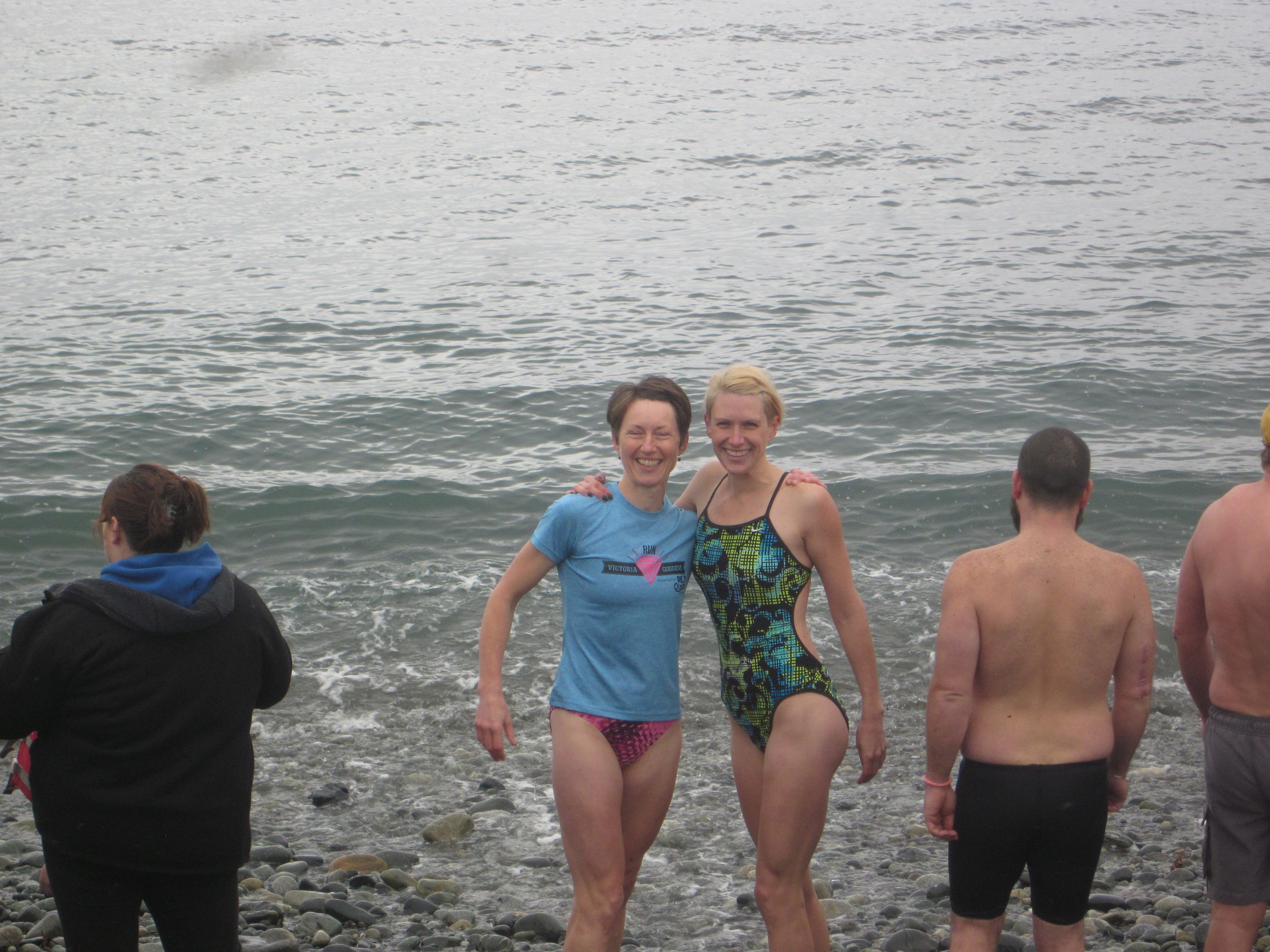  2014 New Year's Day polar bear swim in Sooke: Tory and Amanda 