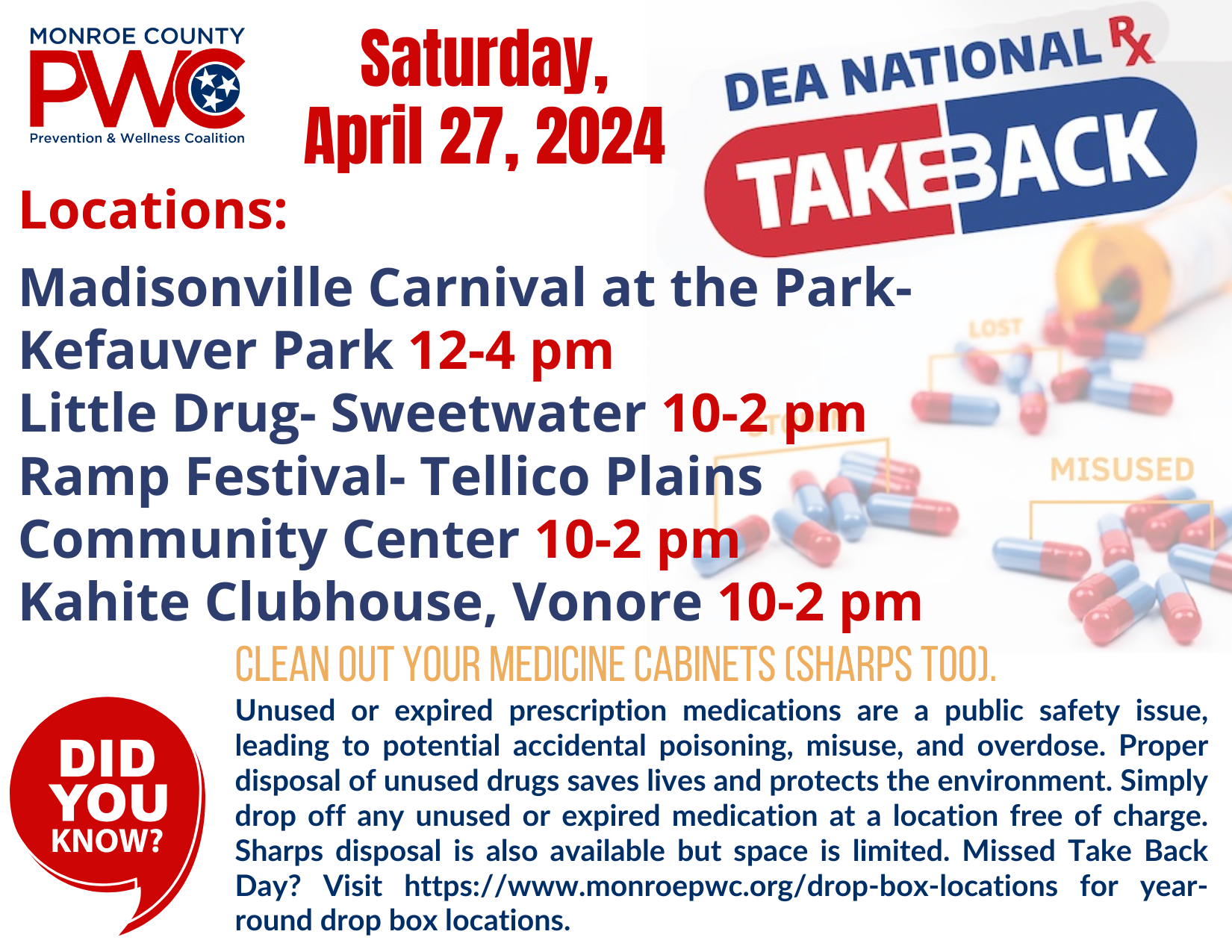 Springin Drug Spring DEA National Drug Take-Back Day 2024 — Monroe County Health Council