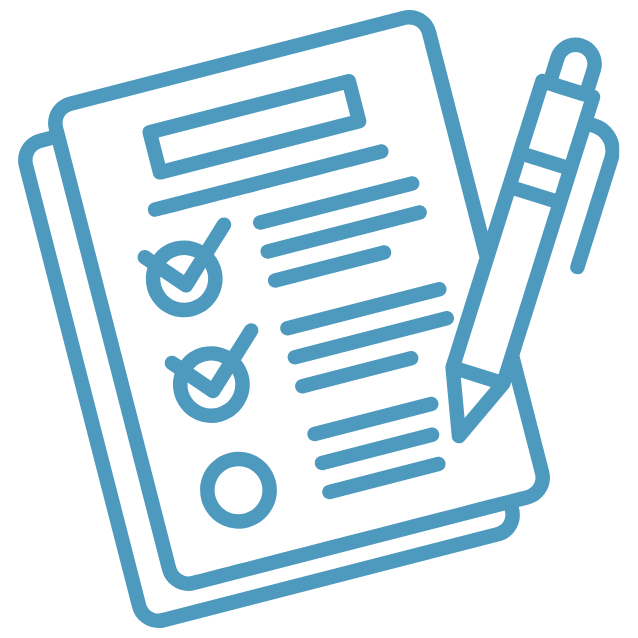 Blue outline of a checklist and pen