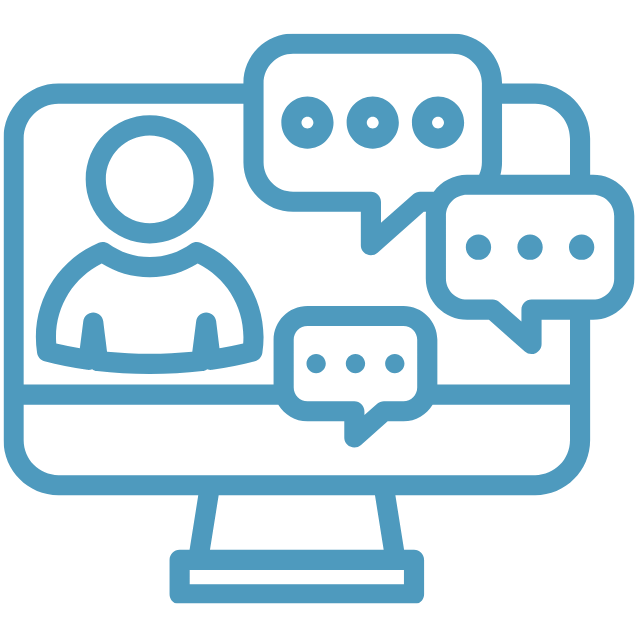 Outline of a computer with chat bubbles