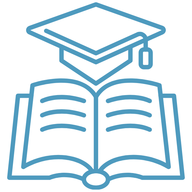 Outline of a graduation cap on top of an open book