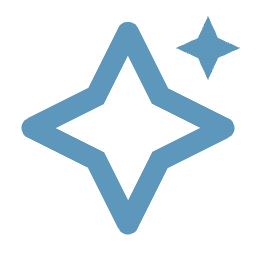 Stylized blue star with a smaller star shape in the upper right corner
