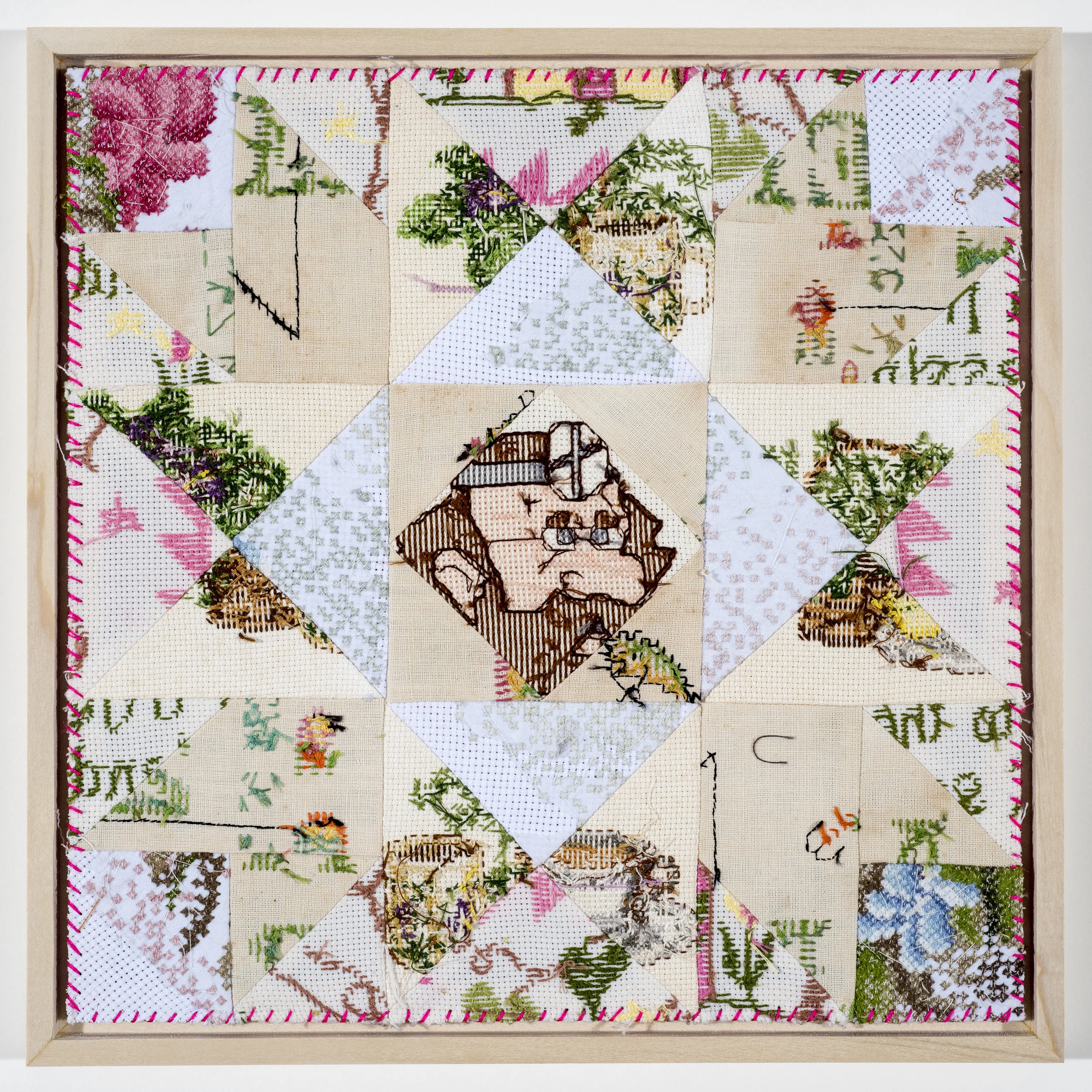 Quilt Study 19 – The 19th Doctor Found Embroidery, Aida 12” x 12” 2017 $450