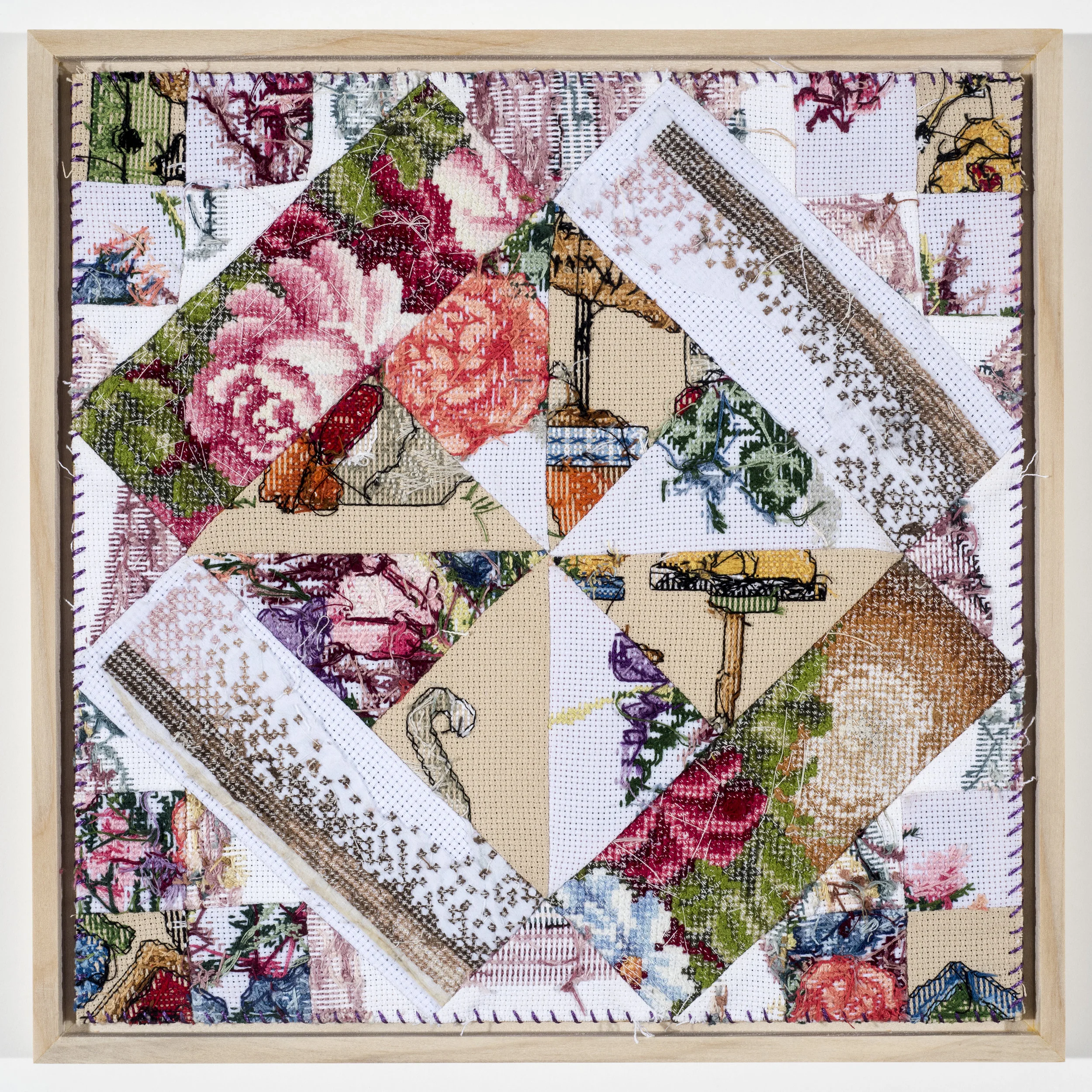 Quilt Study 18 – Setting Sail Someday Found Embroidery, Aida 12” x 12” 2017 $350