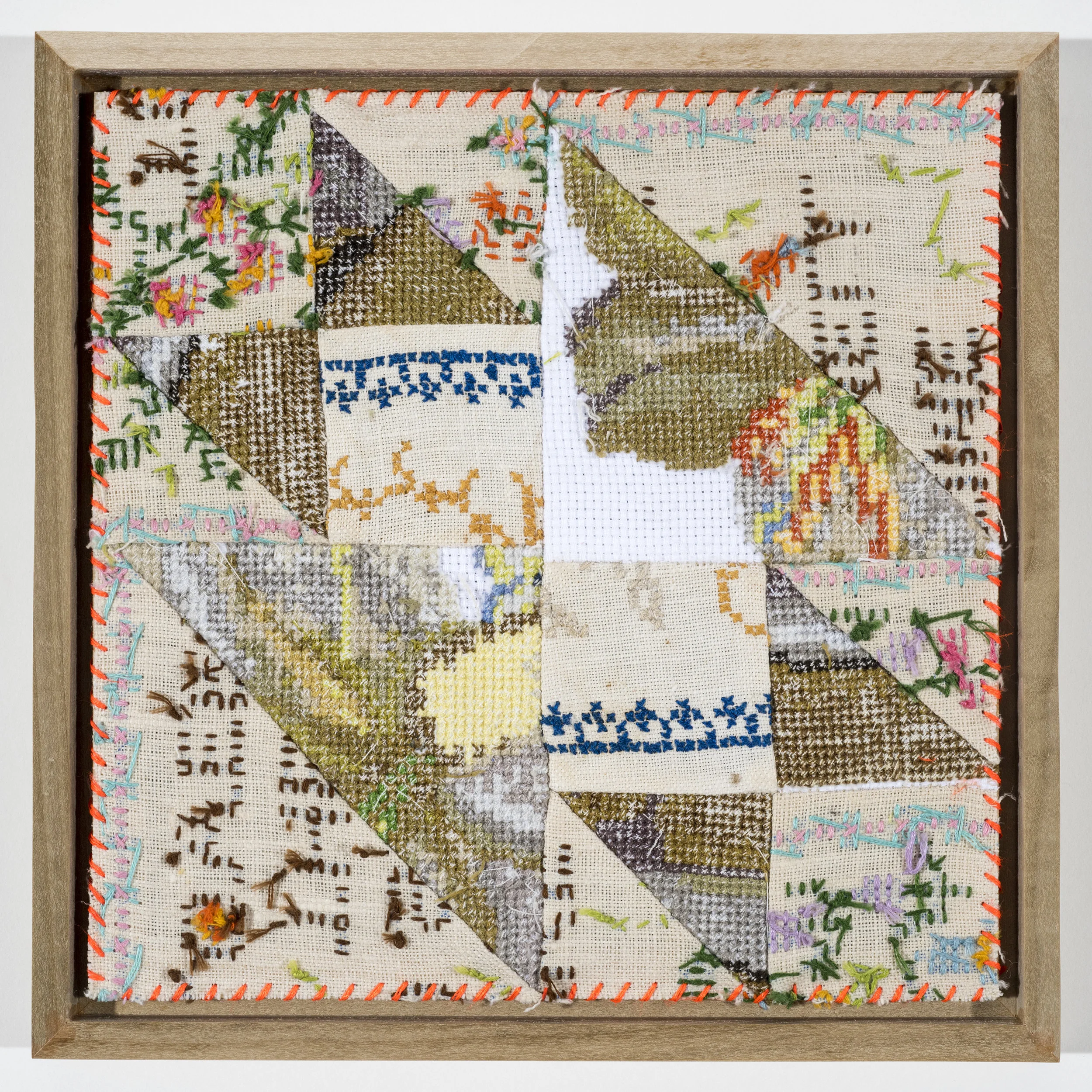 Quilt Study 8 – Anvil Found Embroidery, Aida 8” x 8” 2017 $250
