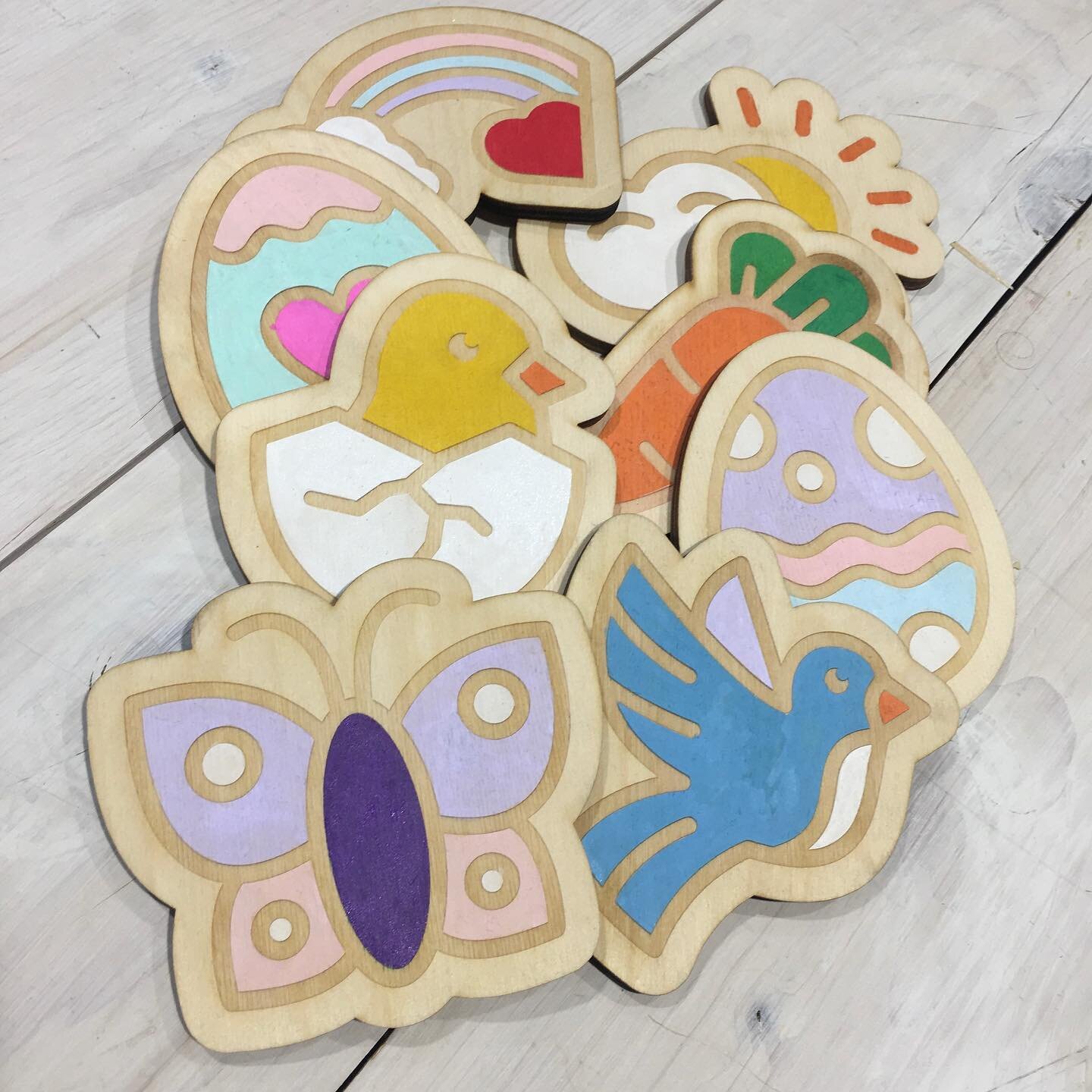 Paint-Your-Own magnets for spring are available now!! The newest release in our Dalahast DIY series features 3 unique sets of 5 paintable laser cut shapes with included magnet strips. Choose from Easter, Spring or Religious for $12 per bag or snag al