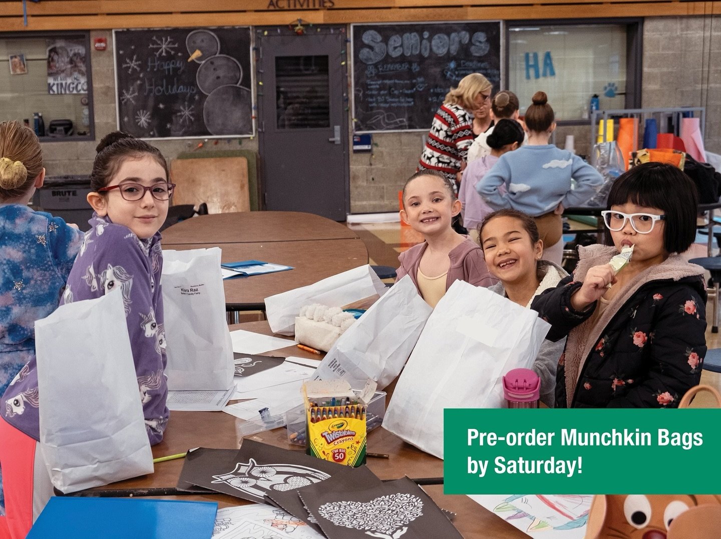 Munchkin bags keep dancers and volunteers fueled on performance weekends. They include an assortment of snack items plus your choice of a large muffin or bagel and cream cheese. They&rsquo;re available by pre-order only, so go to the Family login to 